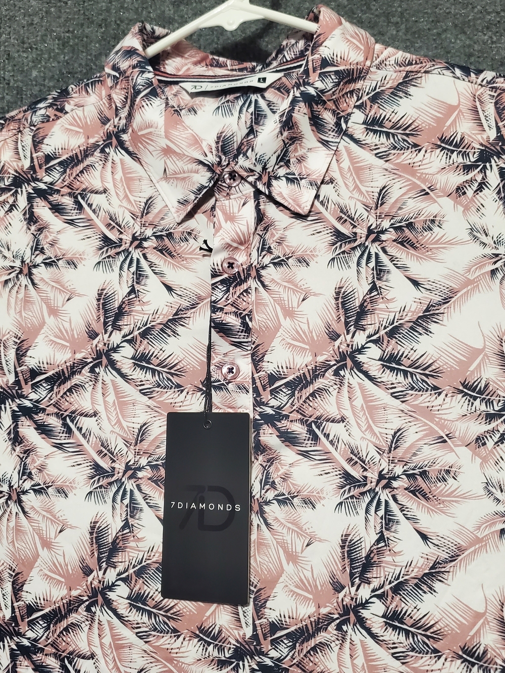 7 Diamonds Shirt Mens Large Hawaiian Tropical Golf 4 Way Stretch Performance NEW